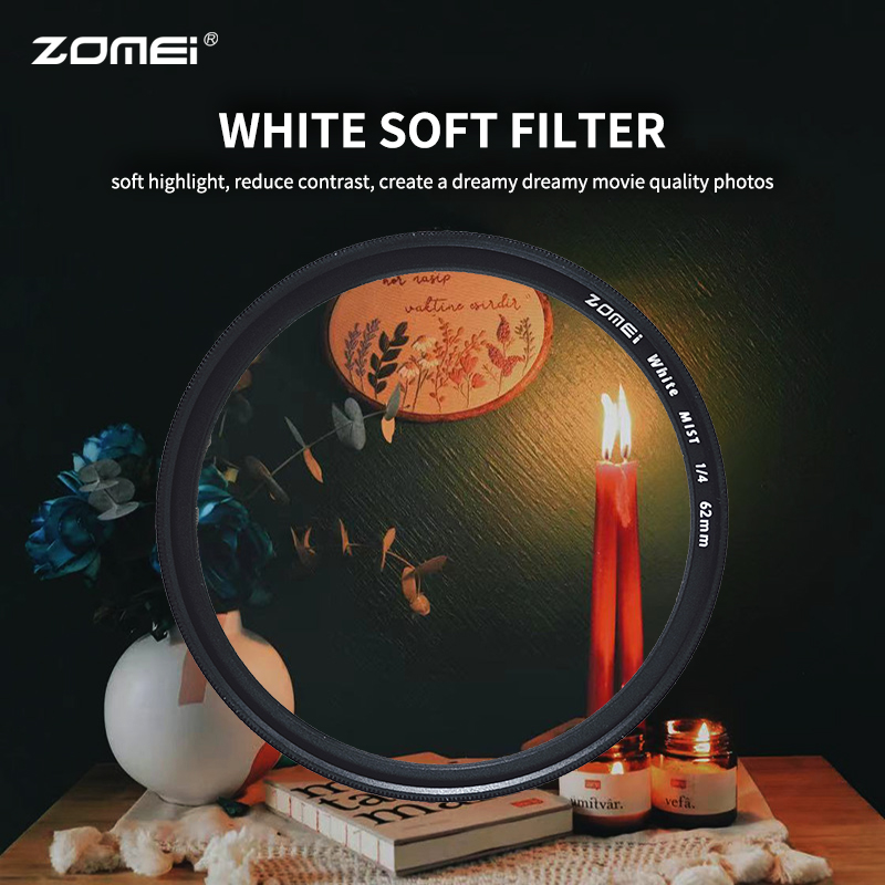 62mm White Mist 1/4 Soft Focus Shockproof Tempered Optical Glass Filter for Portrait/Video/Vlog Photography