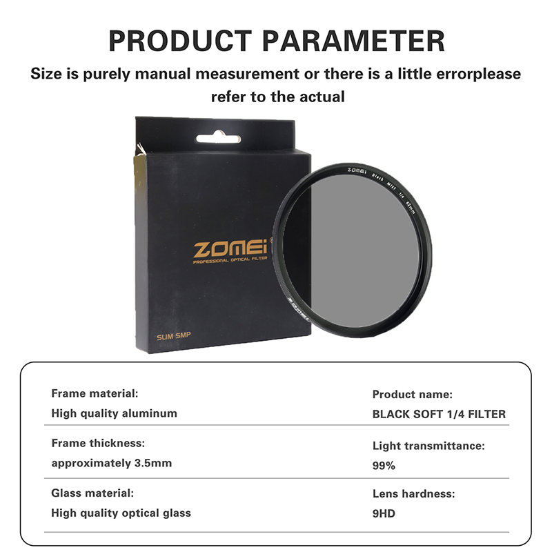 67mm 1/4 Black Mist Diffusion Cinematic Effect Filter with 18 Multi-Layer Coatings for Video/Vlog/Portrait Photography