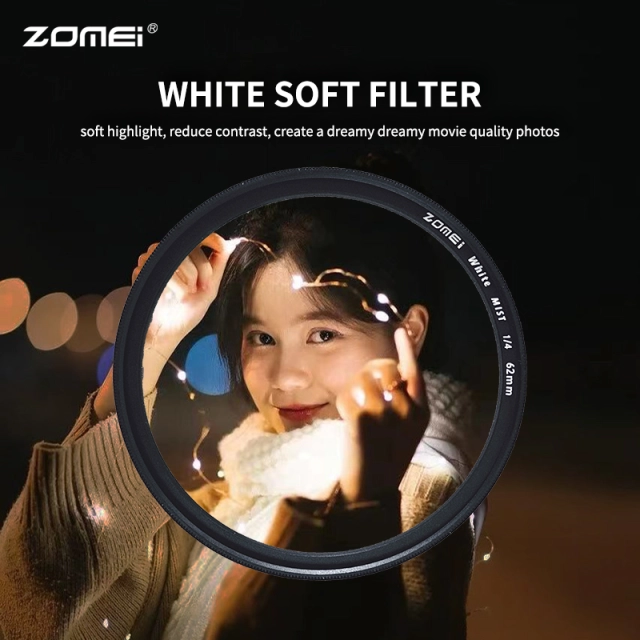62mm White Mist 1/4 Soft Focus Shockproof Tempered Optical Glass Filter for Portrait/Video/Vlog Photography