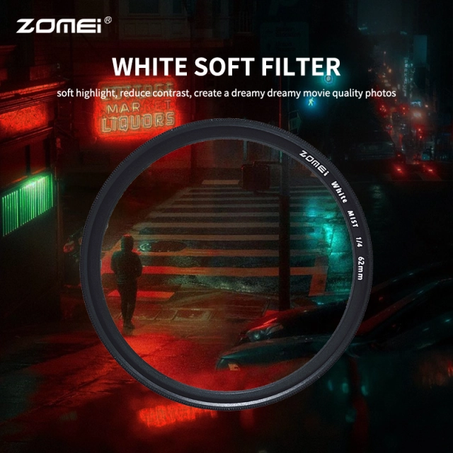 62mm White Mist 1/4 Soft Focus Shockproof Tempered Optical Glass Filter for Portrait/Video/Vlog Photography