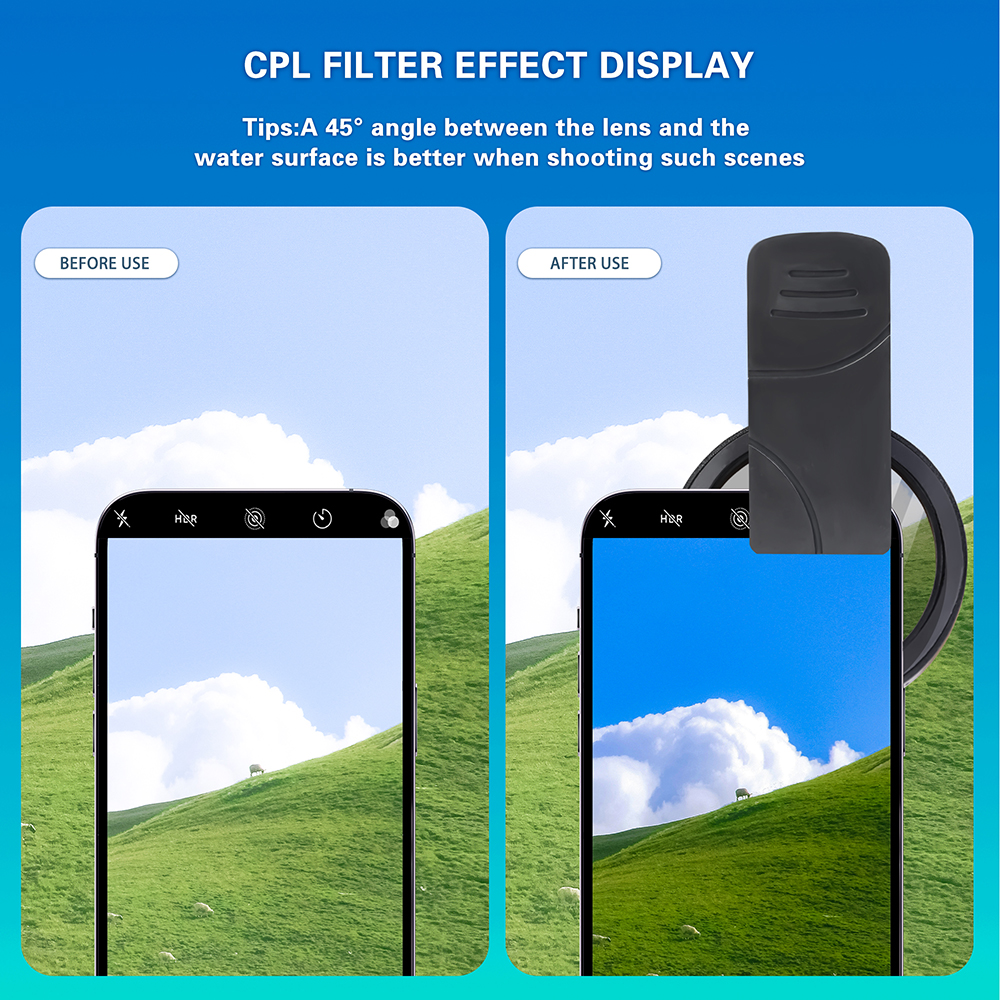 37mm Cell Phone Lens CPL Filter Universal Phone Camera Lens Clip On CPL Filter Lens and Storage Bag