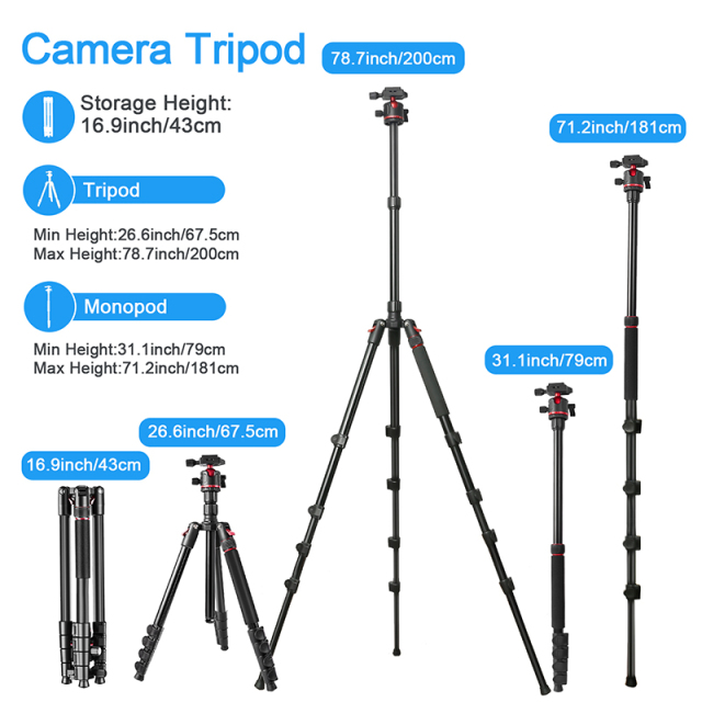 78inch Professional Camera Photography Tripod Ball Head Aluminum DSLR/SLR Tripod & Monopod with Carry Bag