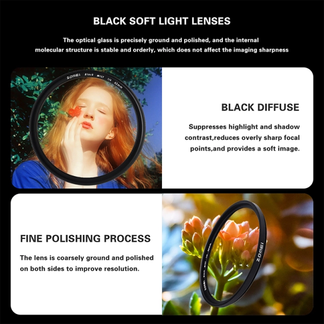 67mm 1/4 Black Mist Diffusion Cinematic Effect Filter with 18 Multi-Layer Coatings for Video/Vlog/Portrait Photography