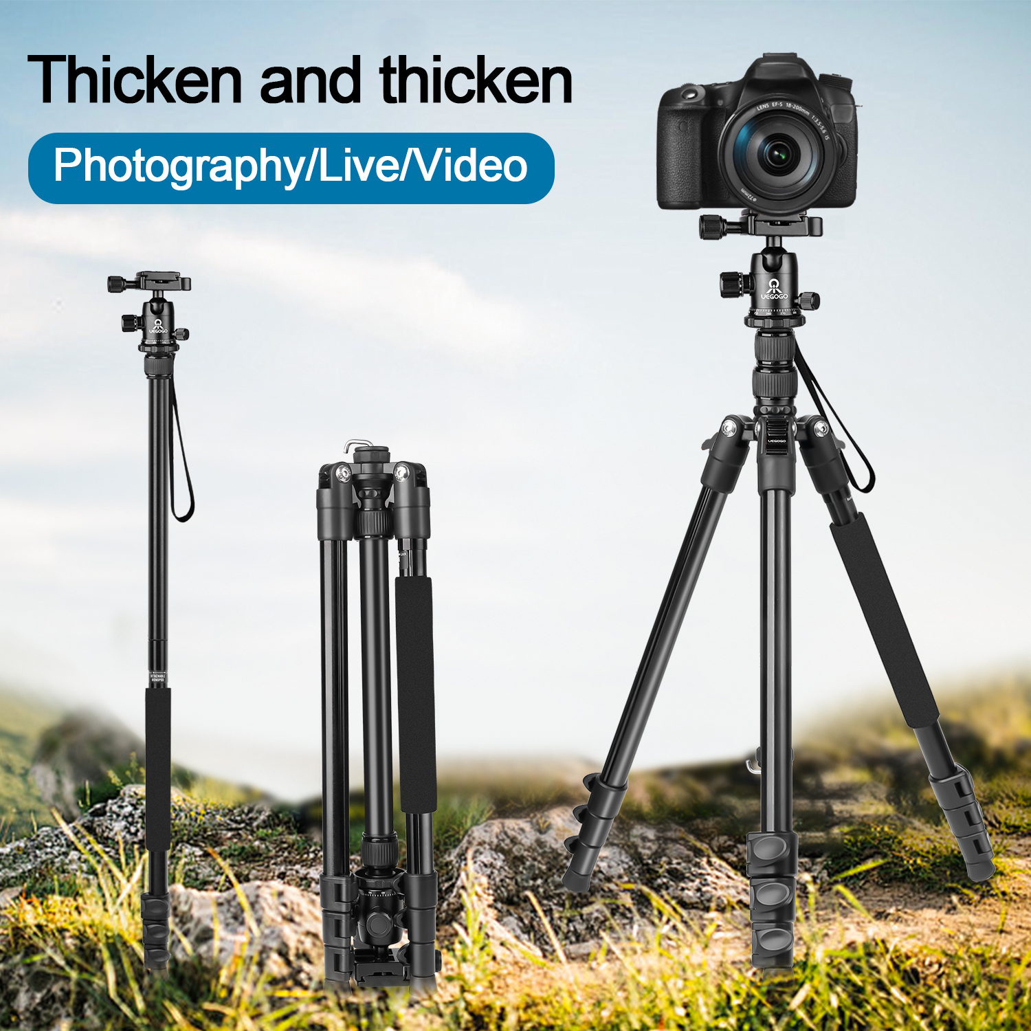 Heavy Duty Tripod for Camera and Phone Camera Monopod Tripod DSLR Binoculars Spotting Scope Camcorders Video Tripod Stand 196cm