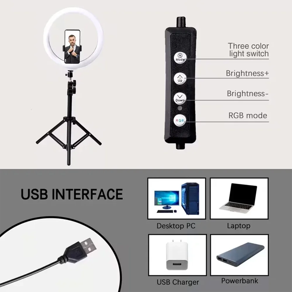 12" RGB Ring Light with 43" Stand & Phone Holder - 25 Color Modes, Dimmable for iPhone/Android Photos/Videos/TikTok
