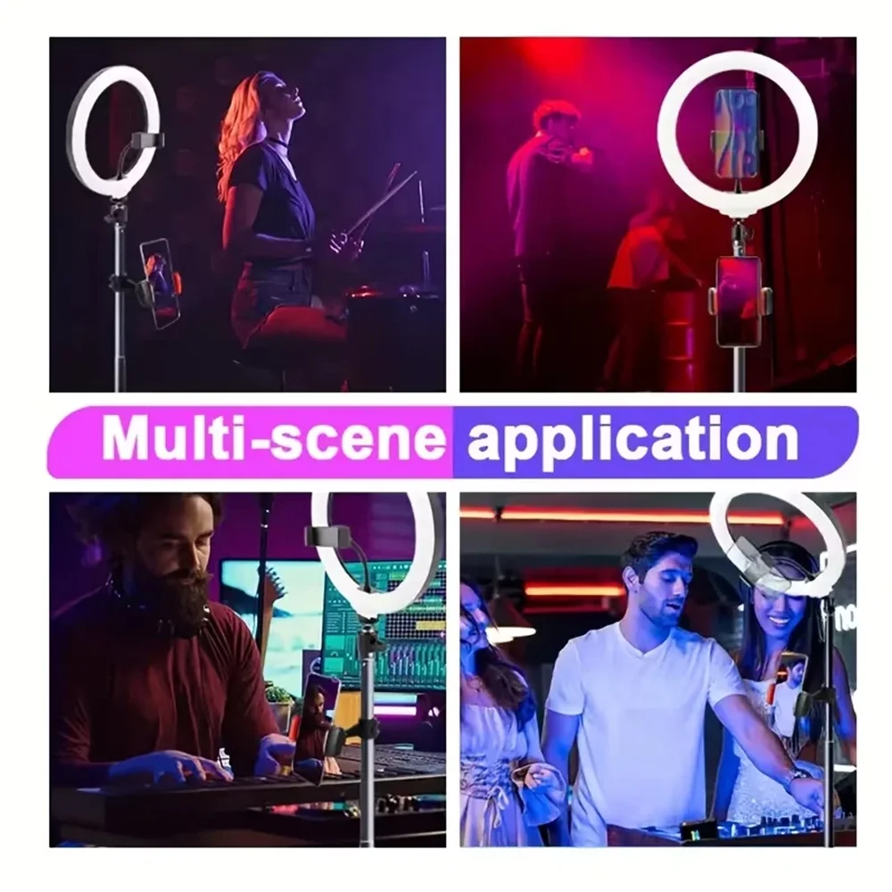12" RGB Ring Light with 43" Stand & Phone Holder - 25 Color Modes, Dimmable for iPhone/Android Photos/Videos/TikTok