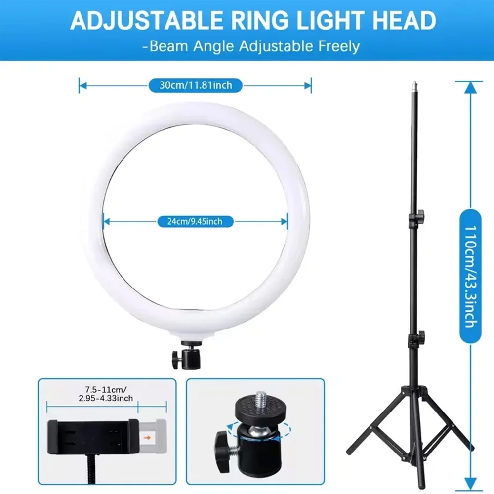 12" RGB Ring Light with 43" Stand & Phone Holder - 25 Color Modes, Dimmable for iPhone/Android Photos/Videos/TikTok