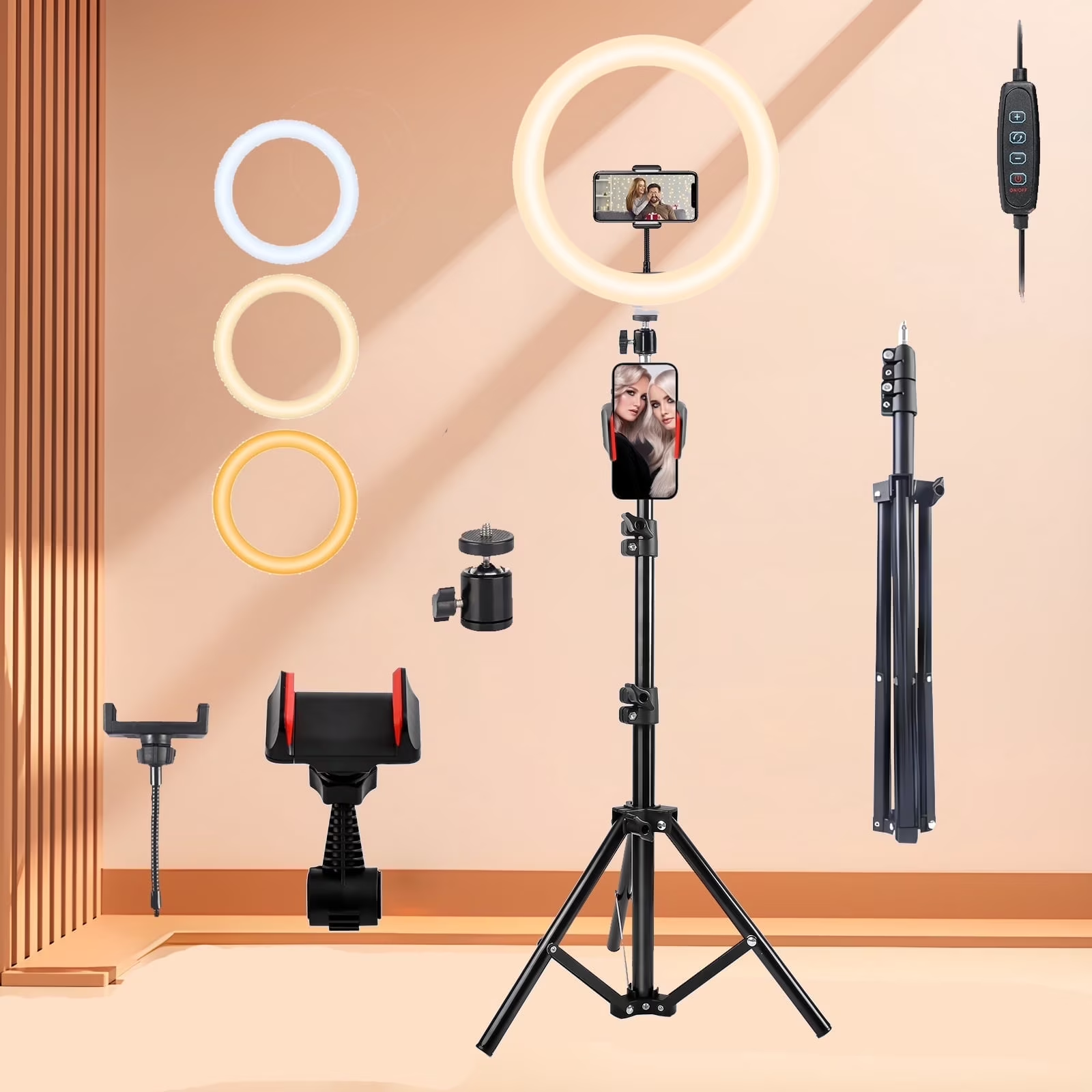 ZOMEI 10-inch Ring Light  43.3"  Extendable Tripod with Phone Holder, for YouTube/TikTok, Compatible iPhone Android Camera, Dimmable