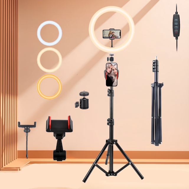 ZOMEI 10-inch Ring Light  43.3"  Extendable Tripod with Phone Holder, for YouTube/TikTok, Compatible iPhone Android Camera, Dimmable