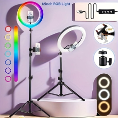 ZOMEI 12" RGB Ring Light with 43" Stand & Phone/iPad Holder, 53 Modes for Vlog/Photo/Video