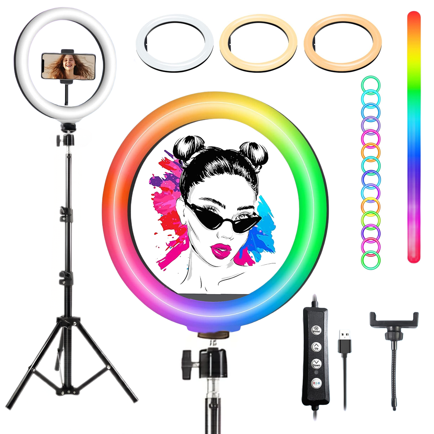 Zomei 12" RGB Ring Light w/63" Tripod & Phone Holder - Dimmable LED for Live Stream/TikTok/Zoom/Vlog (valentines day)