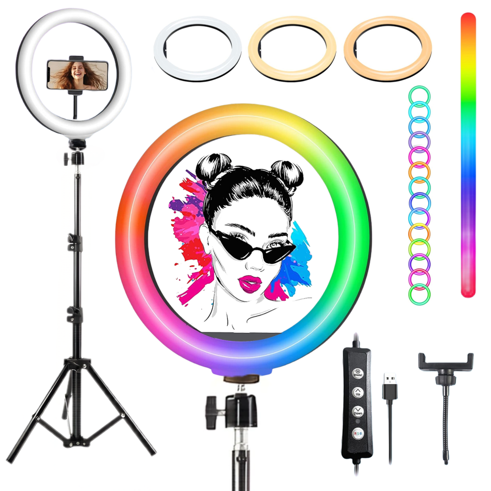 Zomei 12" RGB Ring Light w/63" Tripod & Phone Holder - Dimmable LED for Live Stream/TikTok/Zoom/Vlog (valentines day)