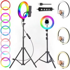 ZOMEI 10" RGB Selfie Ring Light With Adjustable Tripod, Ext Rod & Phone Holder - for Makeup, Live, Photography, RGB Modes