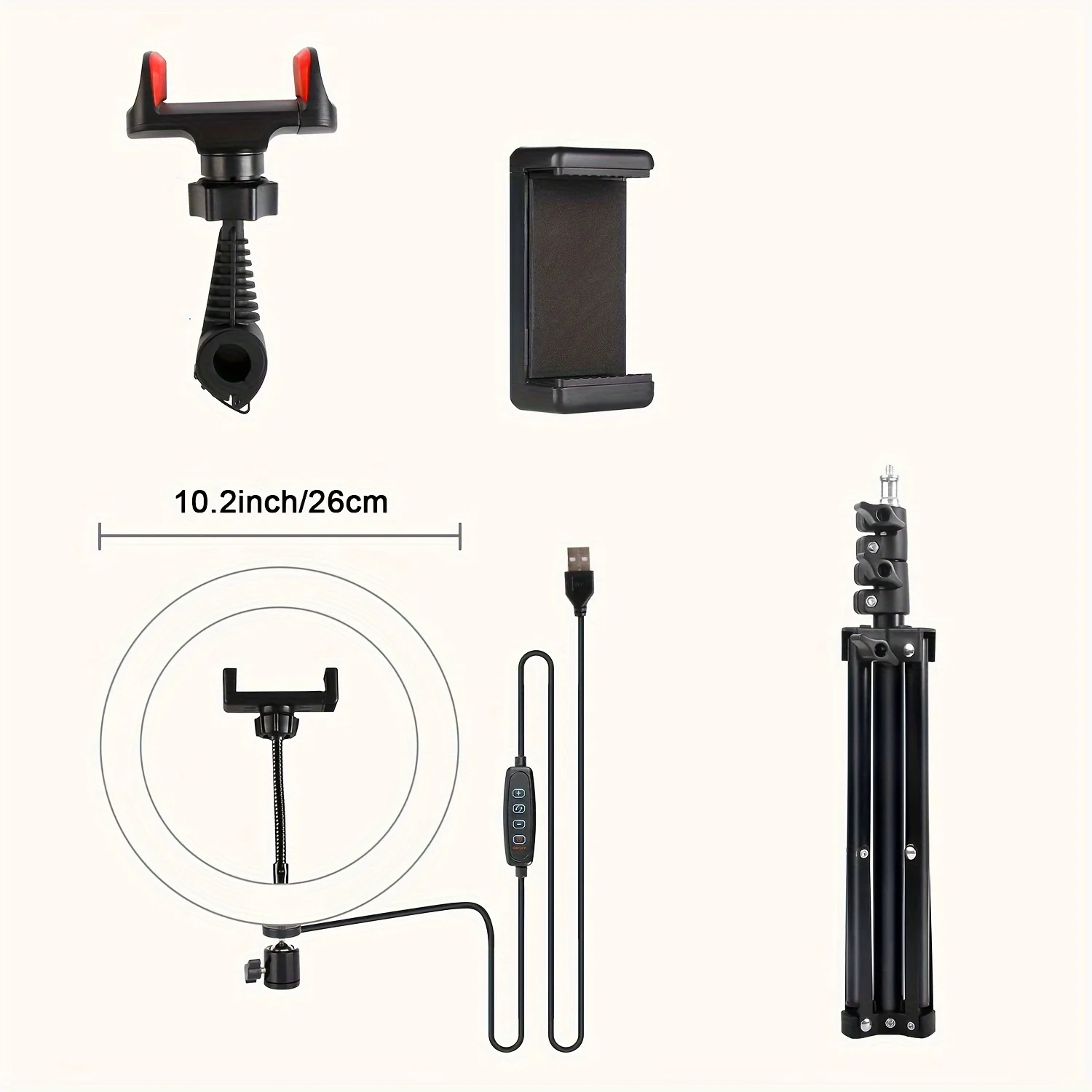 ZOMEI 10-inch Ring Light  43.3"  Extendable Tripod with Phone Holder, for YouTube/TikTok, Compatible iPhone Android Camera, Dimmable