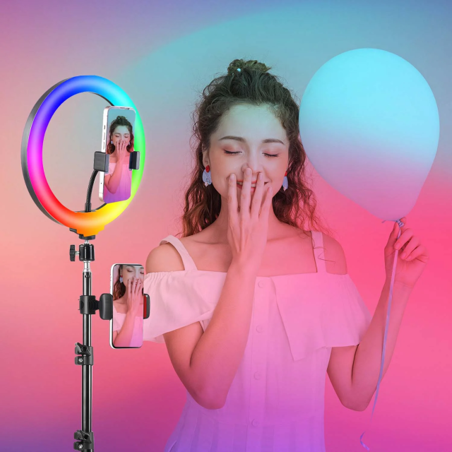 Zomei 10" RGB Ring Light with Tablet Holder,Ring Light for TikTok/Live Stream/Makeup/YouTube