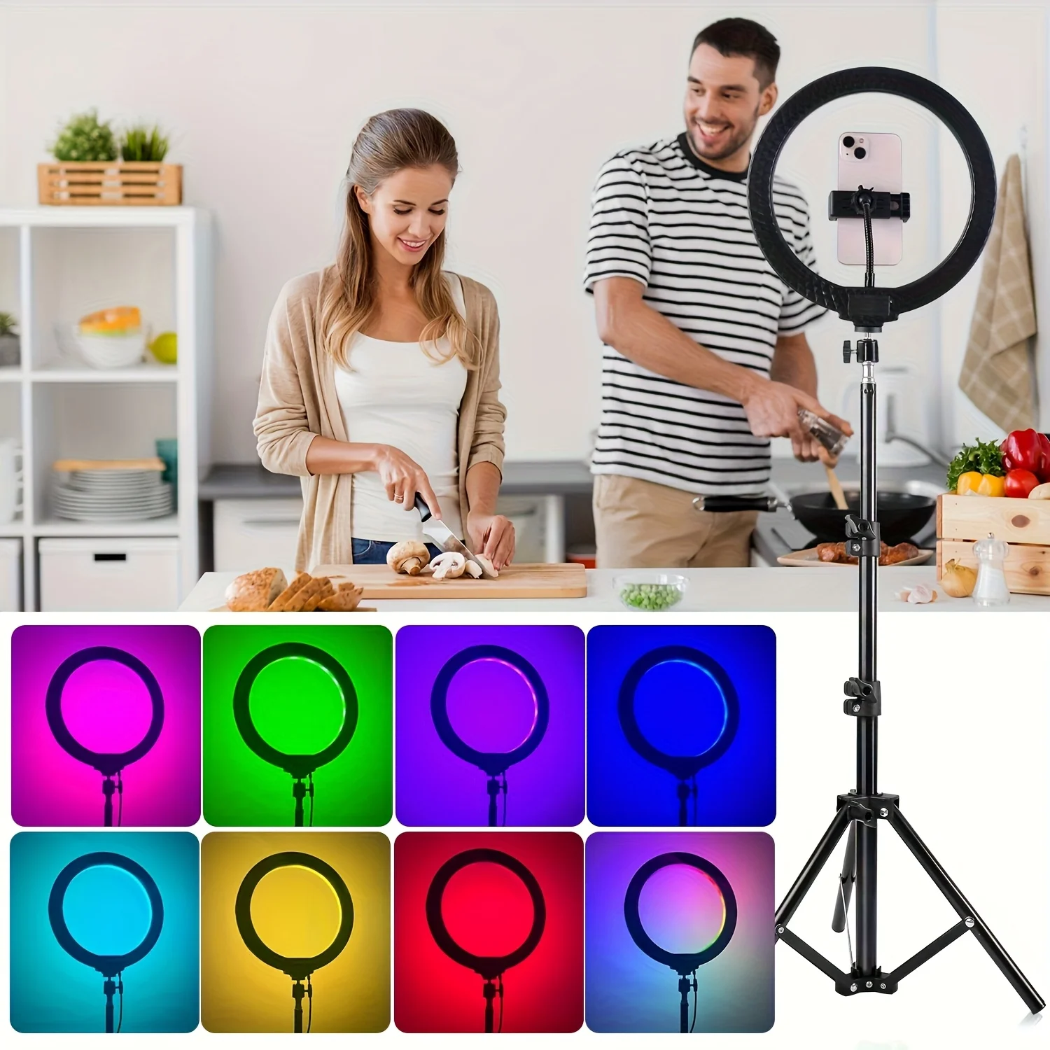 ZOMEI 12" RGB Ring Light with 43" Stand & Phone/iPad Holder, 53 Modes for Vlog/Photo/Video