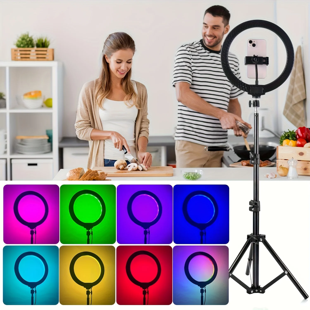 ZOMEI 12" RGB Ring Light with 43" Stand & Phone/iPad Holder, 53 Modes for Vlog/Photo/Video