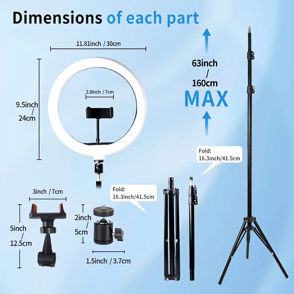 Zomei 12" RGB Ring Light w/63" Tripod & Phone Holder - Dimmable LED for Live Stream/TikTok/Zoom/Vlog (valentines day)