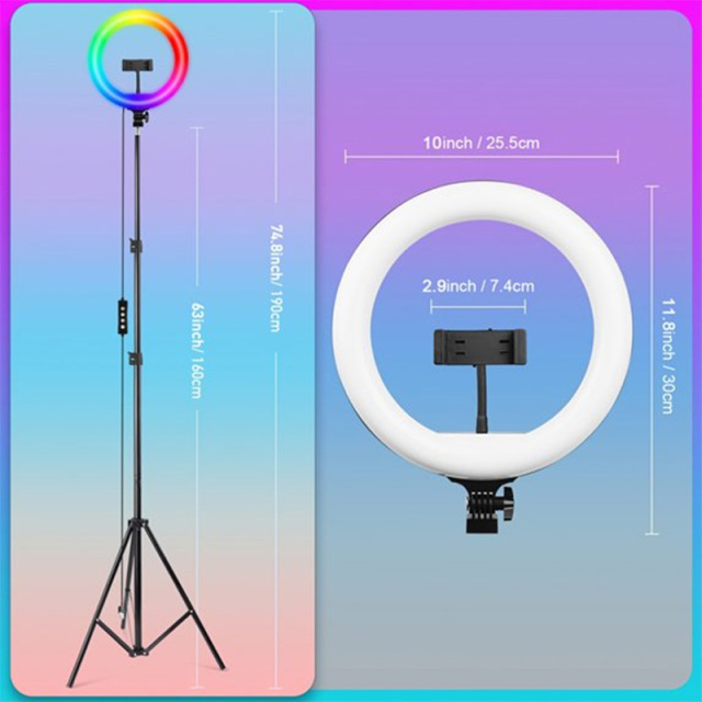 ZOMEI 10" RGB Selfie Ring Light With Adjustable Tripod, Ext Rod & Phone Holder - for Makeup, Live, Photography, RGB Modes