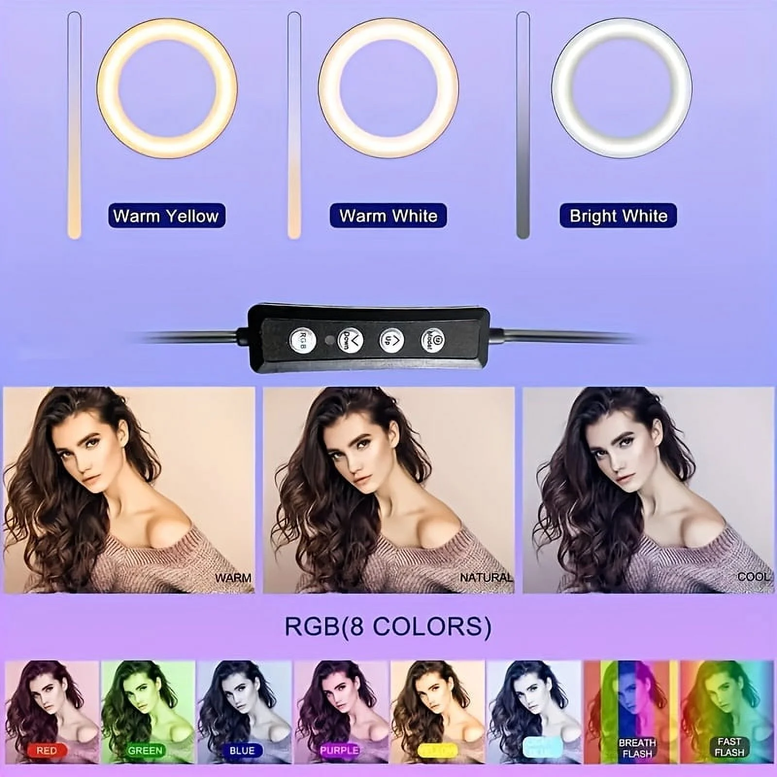 ZOMEI 12" RGB Ring Light with 43" Stand & Phone/iPad Holder, 53 Modes for Vlog/Photo/Video