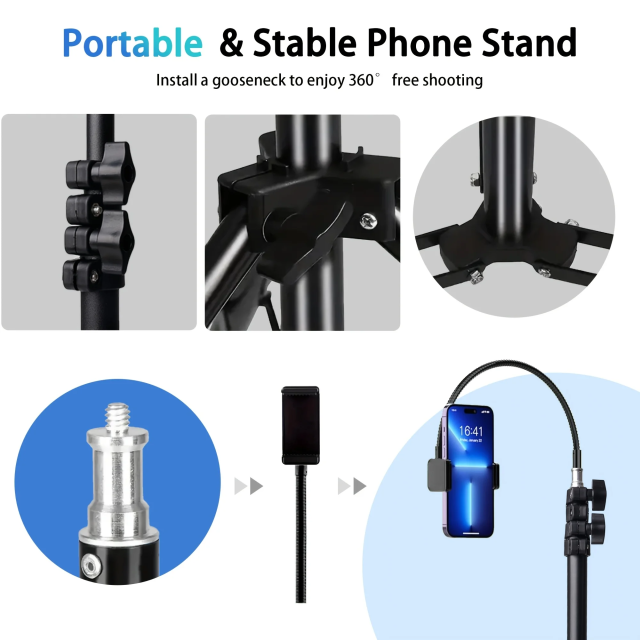 ZOMEI 77" Adjustable Phone Tripod w/Gooseneck & Aluminum Base - for Overhead Shooting, Vlogging, iPhone/Android