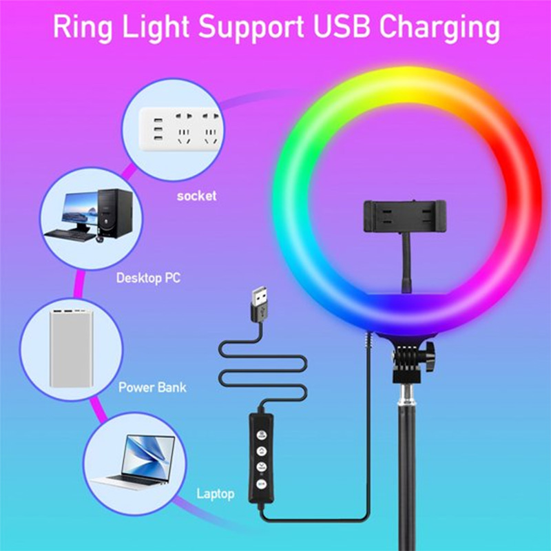 ZOMEI 10" RGB Selfie Ring Light With Adjustable Tripod, Ext Rod & Phone Holder - for Makeup, Live, Photography, RGB Modes