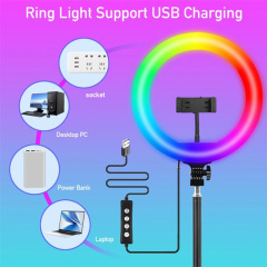 ZOMEI 10" RGB Selfie Ring Light With Adjustable Tripod, Ext Rod & Phone Holder - for Makeup, Live, Photography, RGB Modes