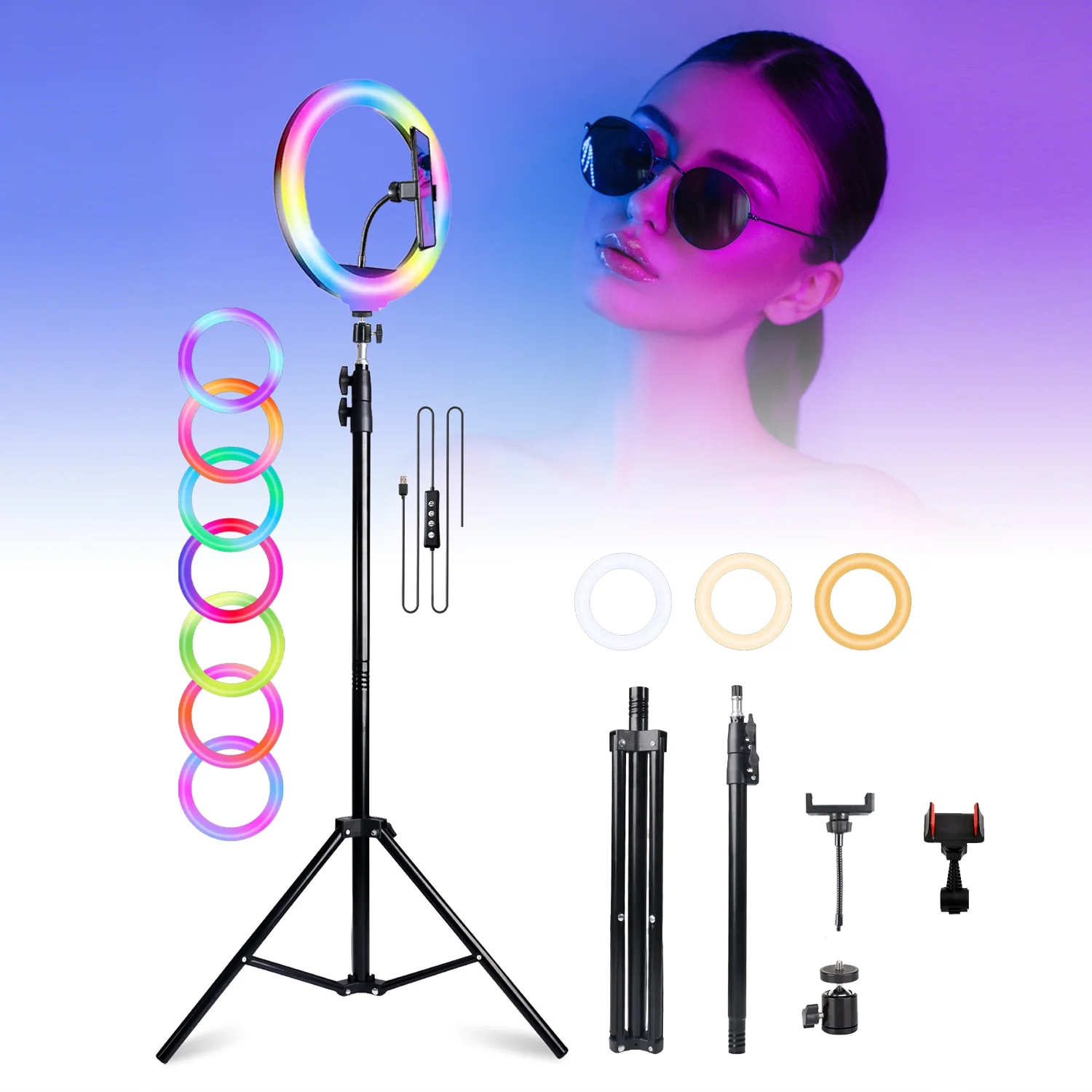 Zomei 12" RGB Ring Light w/63" Tripod & Phone Holder - Dimmable LED for Live Stream/TikTok/Zoom/Vlog (valentines day)