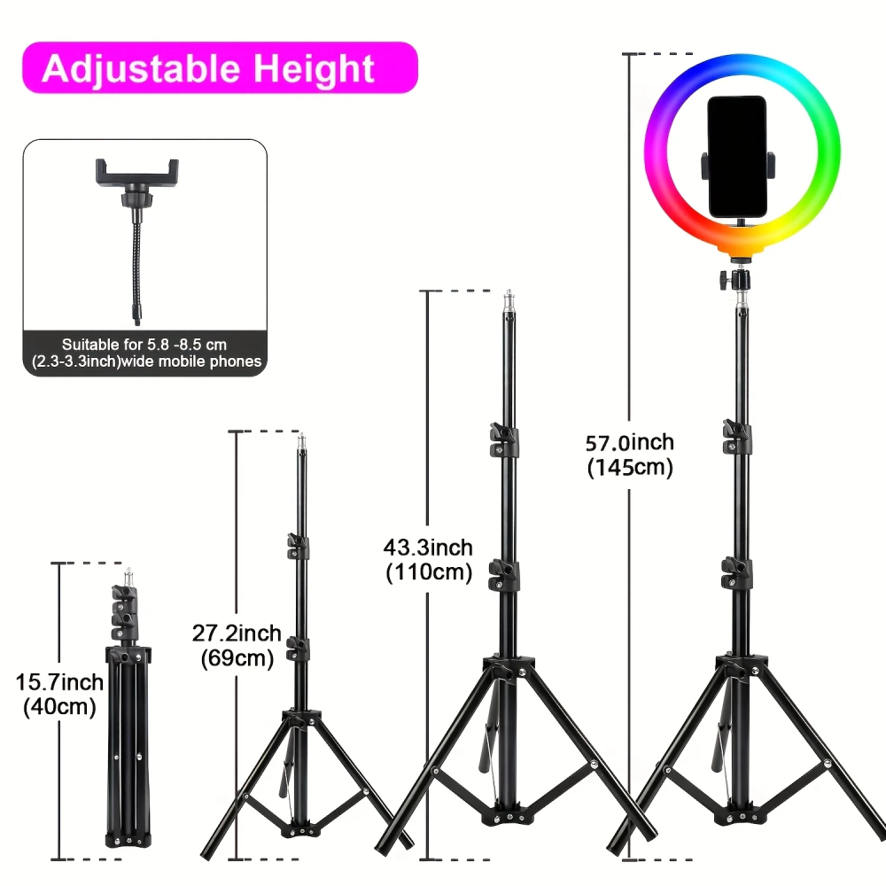 ZOMEI 12" RGB Ring Light with 43" Stand & Phone/iPad Holder, 53 Modes for Vlog/Photo/Video