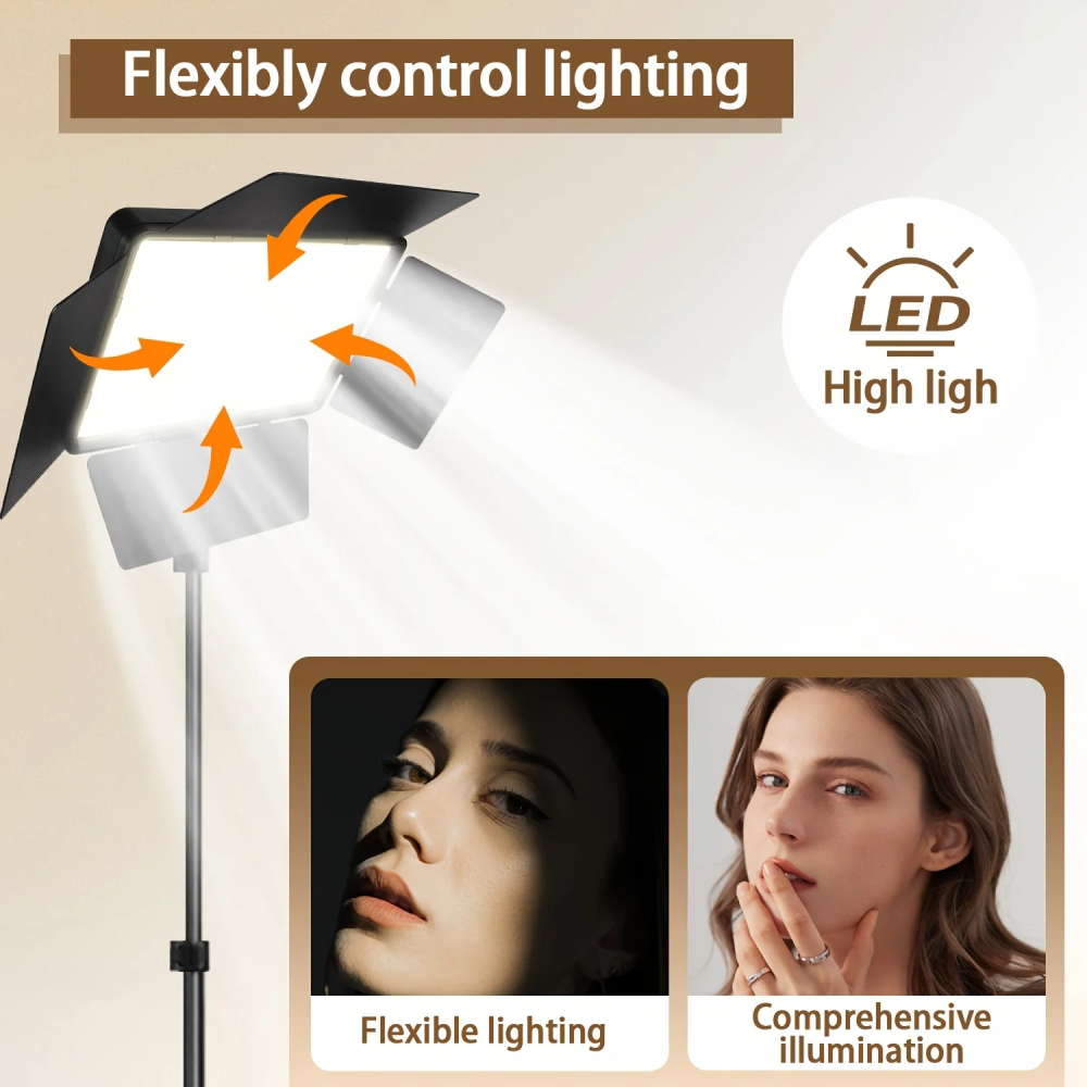 ZOMEI LED Video Light Stand Kit: 2800k-6500K CRI 96+ Dimmable Light with Phone Clip and Barn Door With 63inch/1.6m light stand for studio photography Shooting