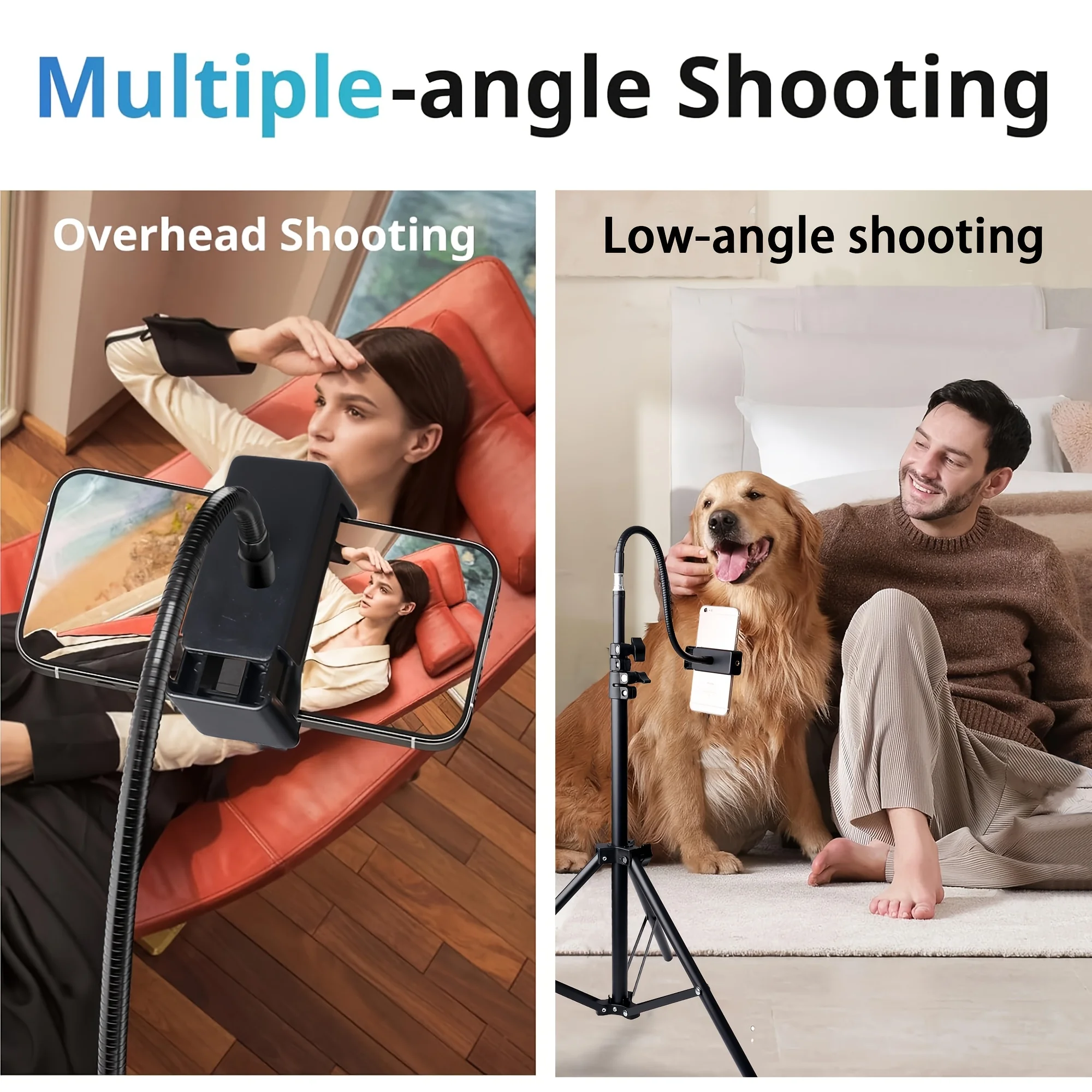 ZOMEI 77" Adjustable Phone Tripod w/Gooseneck & Aluminum Base - for Overhead Shooting, Vlogging, iPhone/Android