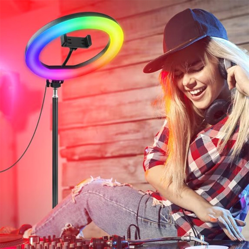 ZOMEI 10" RGB Selfie Ring Light With Adjustable Tripod, Ext Rod & Phone Holder - for Makeup, Live, Photography, RGB Modes