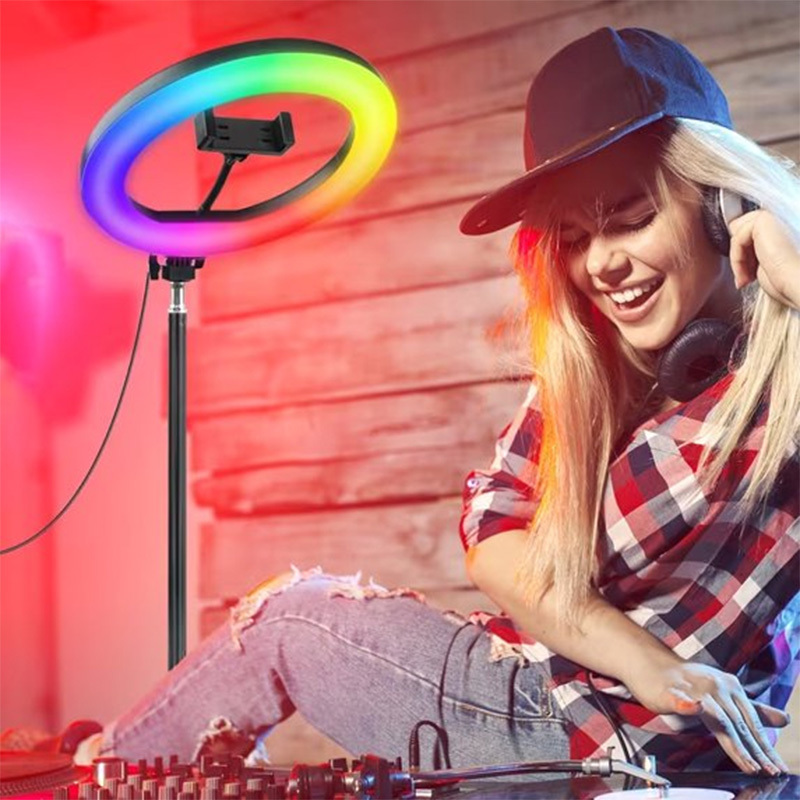 ZOMEI 10" RGB Selfie Ring Light With Adjustable Tripod, Ext Rod & Phone Holder - for Makeup, Live, Photography, RGB Modes