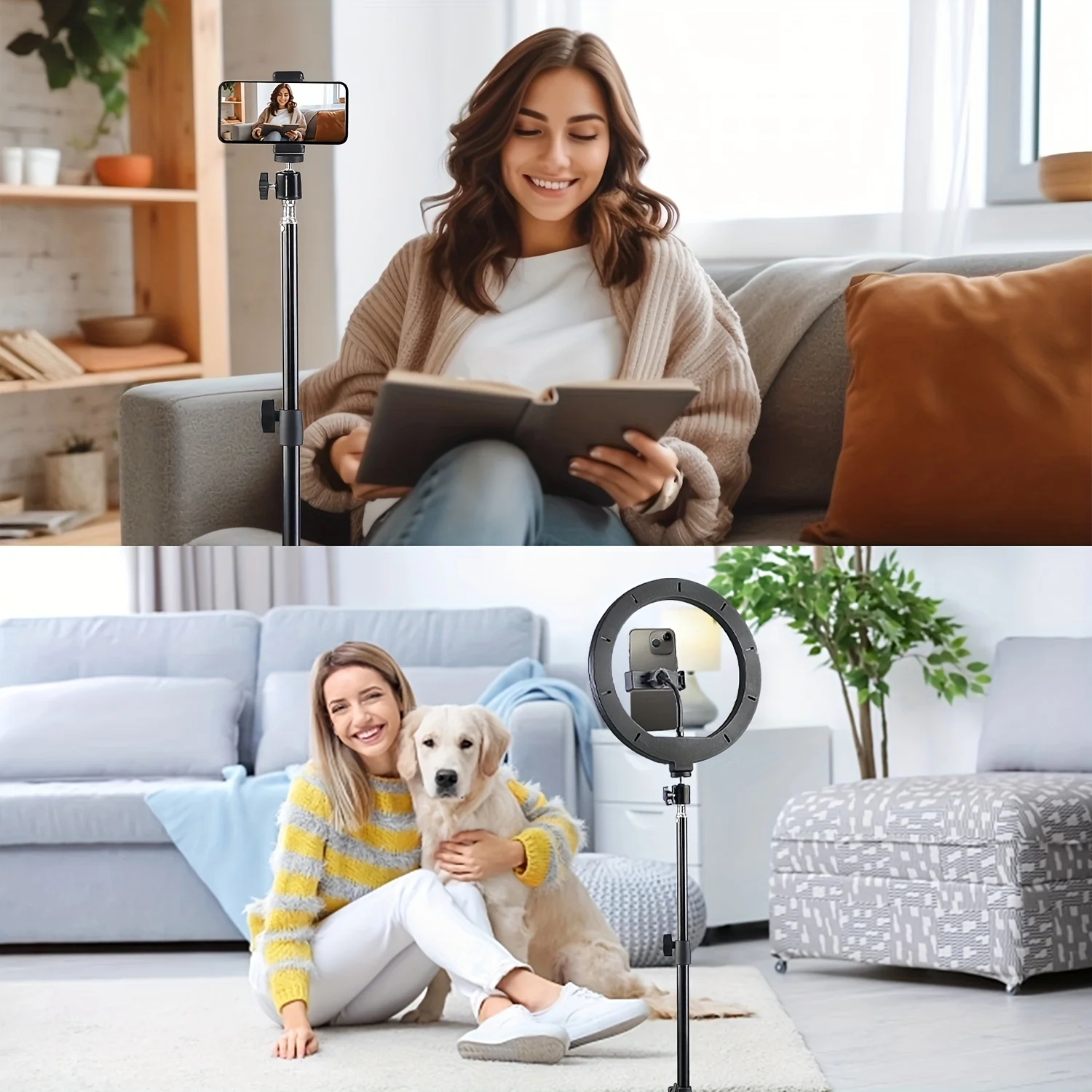 ZOMEI 10-inch Ring Light  43.3"  Extendable Tripod with Phone Holder, for YouTube/TikTok, Compatible iPhone Android Camera, Dimmable