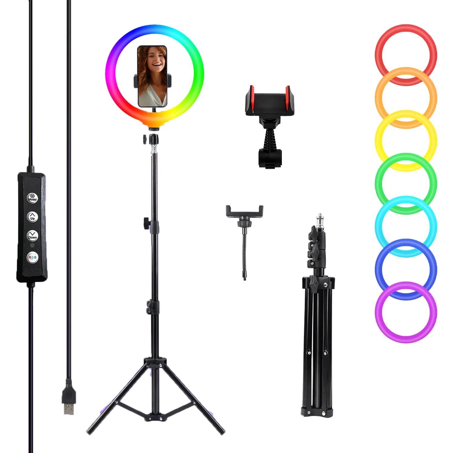ZOMEI 12" RGB Ring Light with 43" Stand & Phone/iPad Holder, 53 Modes for Vlog/Photo/Video