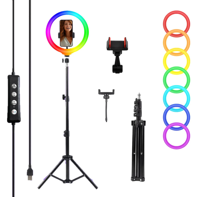 ZOMEI 12" RGB Ring Light with 43" Stand & Phone/iPad Holder, 53 Modes for Vlog/Photo/Video