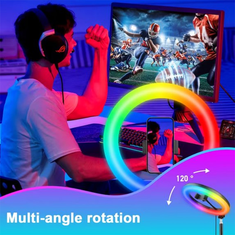 ZOMEI 10" RGB Selfie Ring Light With Adjustable Tripod, Ext Rod & Phone Holder - for Makeup, Live, Photography, RGB Modes