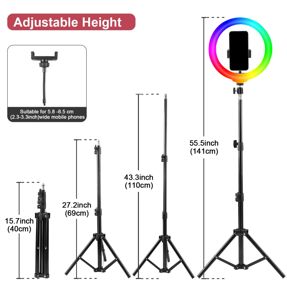 Zomei 10" RGB Ring Light with Tablet Holder,Ring Light for TikTok/Live Stream/Makeup/YouTube