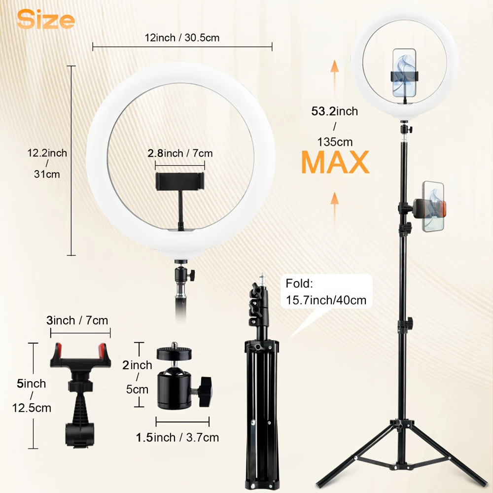 ZOMEI 12" RGB Ring Light with 43" Stand & Phone/iPad Holder, 53 Modes for Vlog/Photo/Video