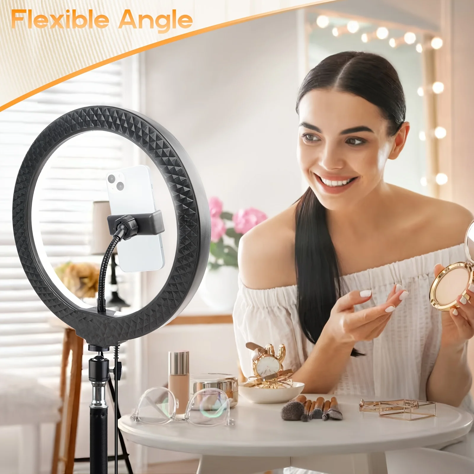 ZOMEI 10-inch Ring Light  43.3"  Extendable Tripod with Phone Holder, for YouTube/TikTok, Compatible iPhone Android Camera, Dimmable