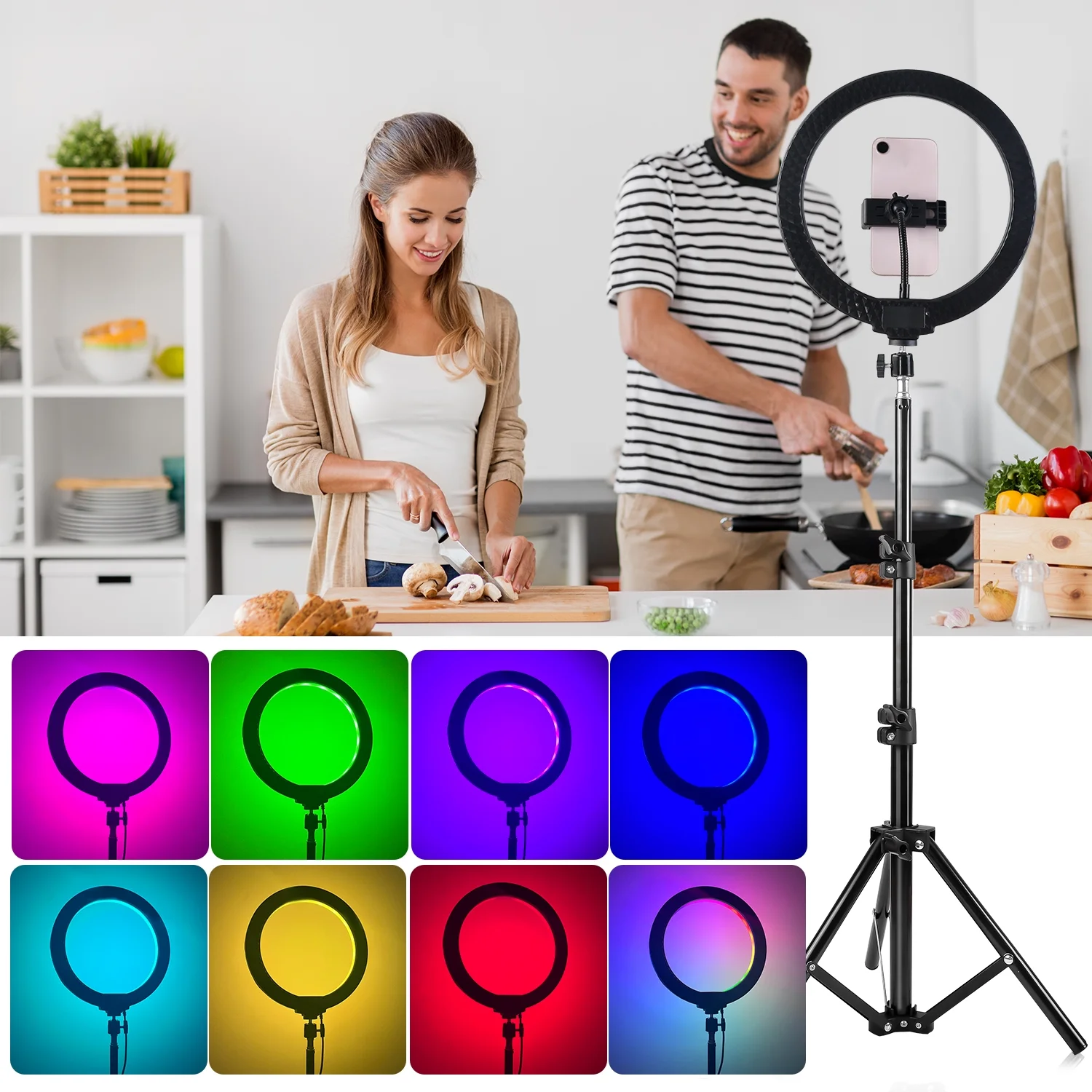 Zomei 10" RGB Ring Light with Tablet Holder,Ring Light for TikTok/Live Stream/Makeup/YouTube