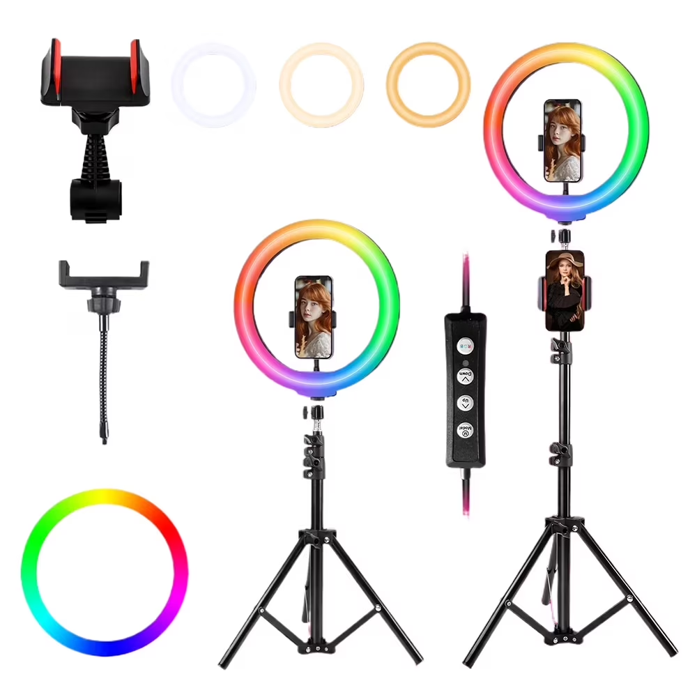 12" RGB Ring Light with 43" Stand & Phone Holder - 25 Color Modes, Dimmable for iPhone/Android Photos/Videos/TikTok