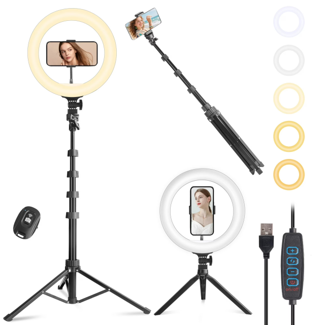 Pro Glow Studio: 10" Ring Light + 63" Tripod & Phone Grip | 3-Color 10-Level for Stream/Vlog