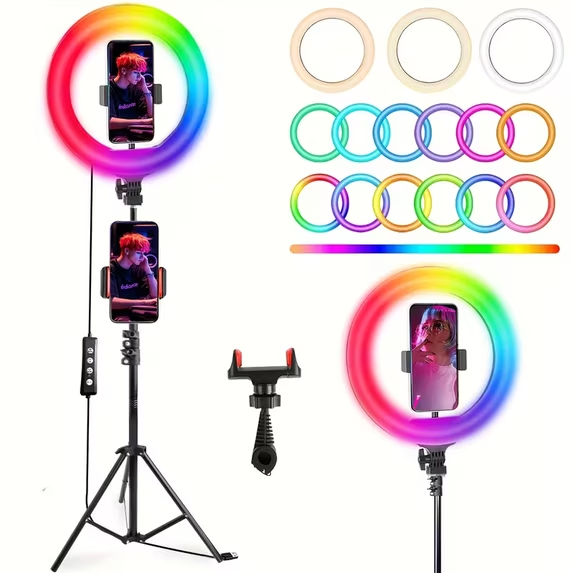 10" Professional Ring Light with Adjustable Tripod & Phone Holder – Retractable Color Temp, Perfect for Live Streams/YouTube/TikTok, Ideal Christmas Gift