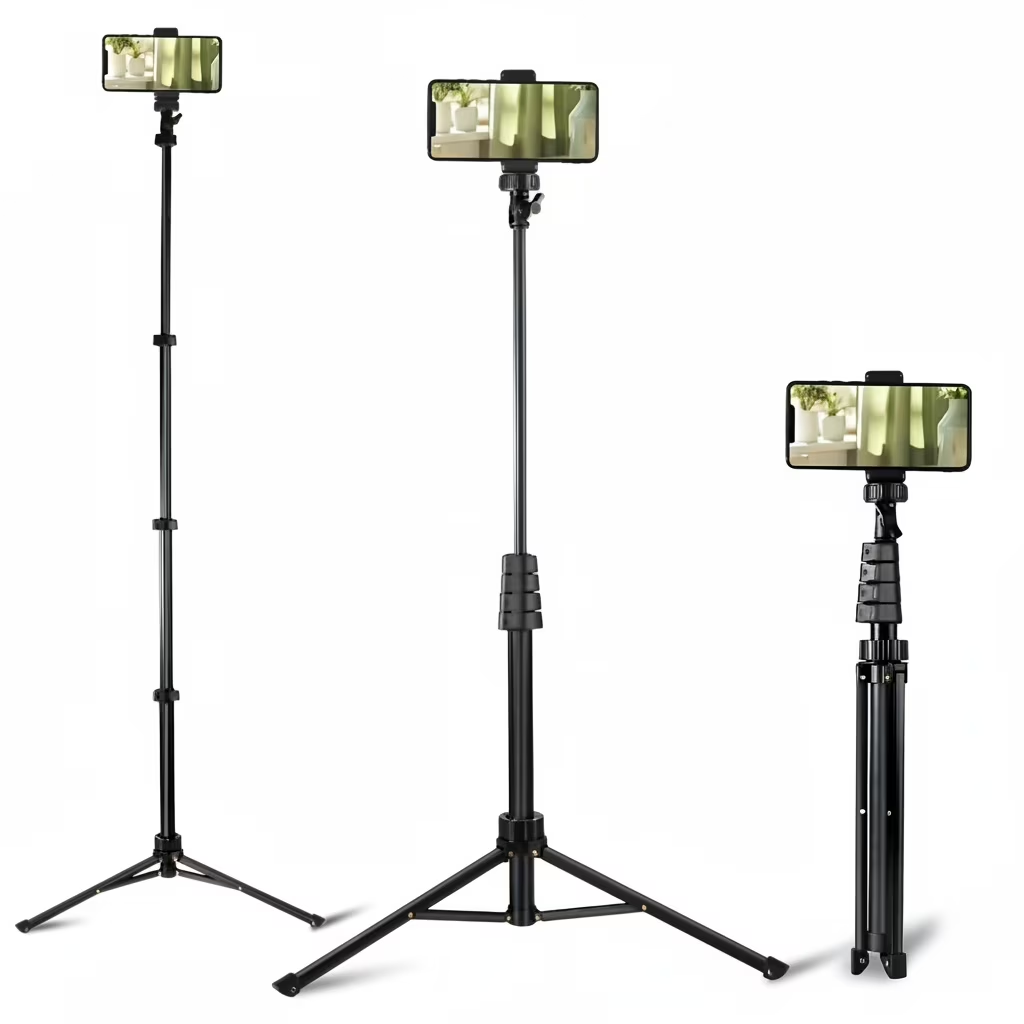 63 inch Phone Tripod, Selfie Stick Stand, For Video Recording, Compatible With Phone/ Camera Black