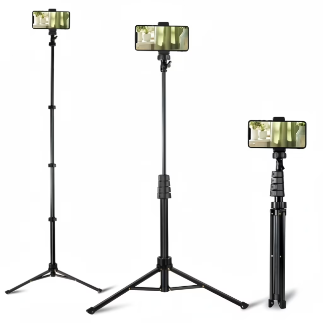 63 inch Phone Tripod, Selfie Stick Stand, For Video Recording, Compatible With Phone/ Camera Black