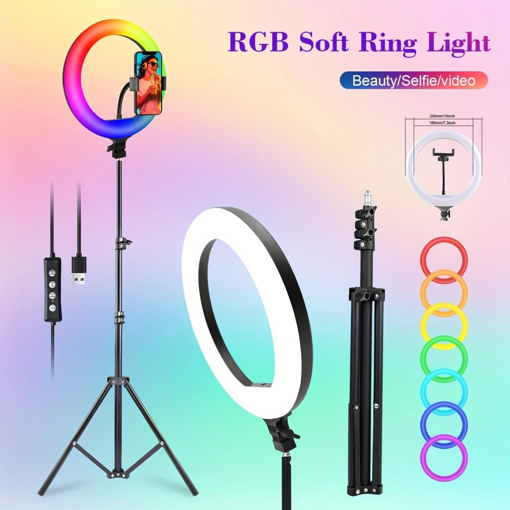10" Professional Ring Light with Adjustable Tripod & Phone Holder – Retractable Color Temp, Perfect for Live Streams/YouTube/TikTok, Ideal Christmas Gift