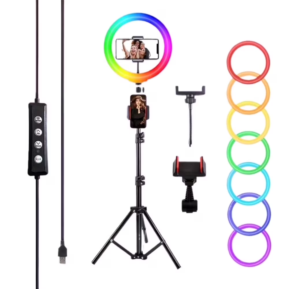12" RGB Ring Light With 43" Tripod & Phone Holder - 360° Rotating Head, 10+ Lighting Modes, Dimmable for Streaming/Makeup/Vlogs