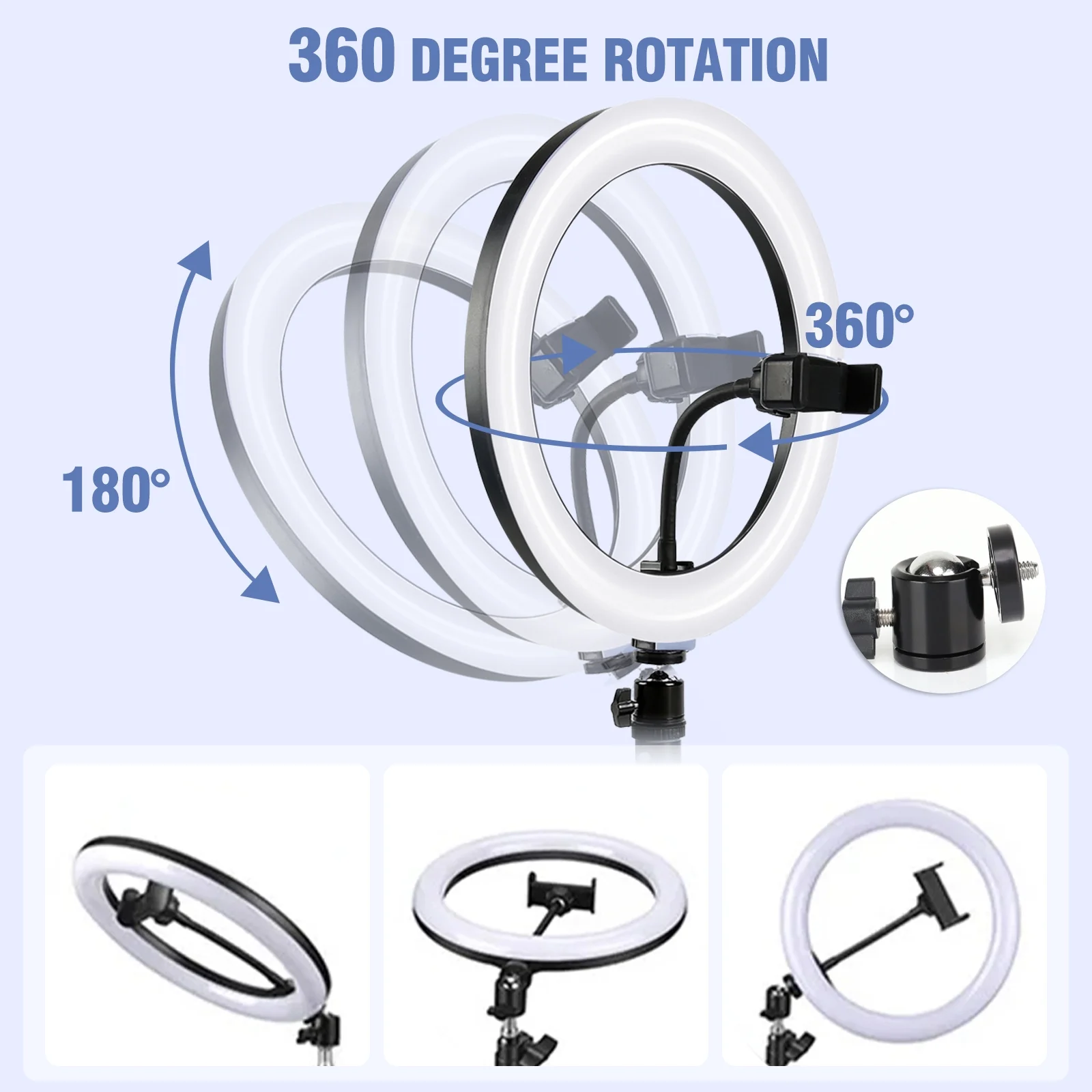 12" RGB Ring Light With 43" Tripod & Phone Holder - 360° Rotating Head, 10+ Lighting Modes, Dimmable for Streaming/Makeup/Vlogs