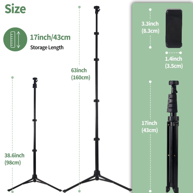 63 inch Phone Tripod, Selfie Stick Stand, For Video Recording, Compatible With Phone/ Camera Black